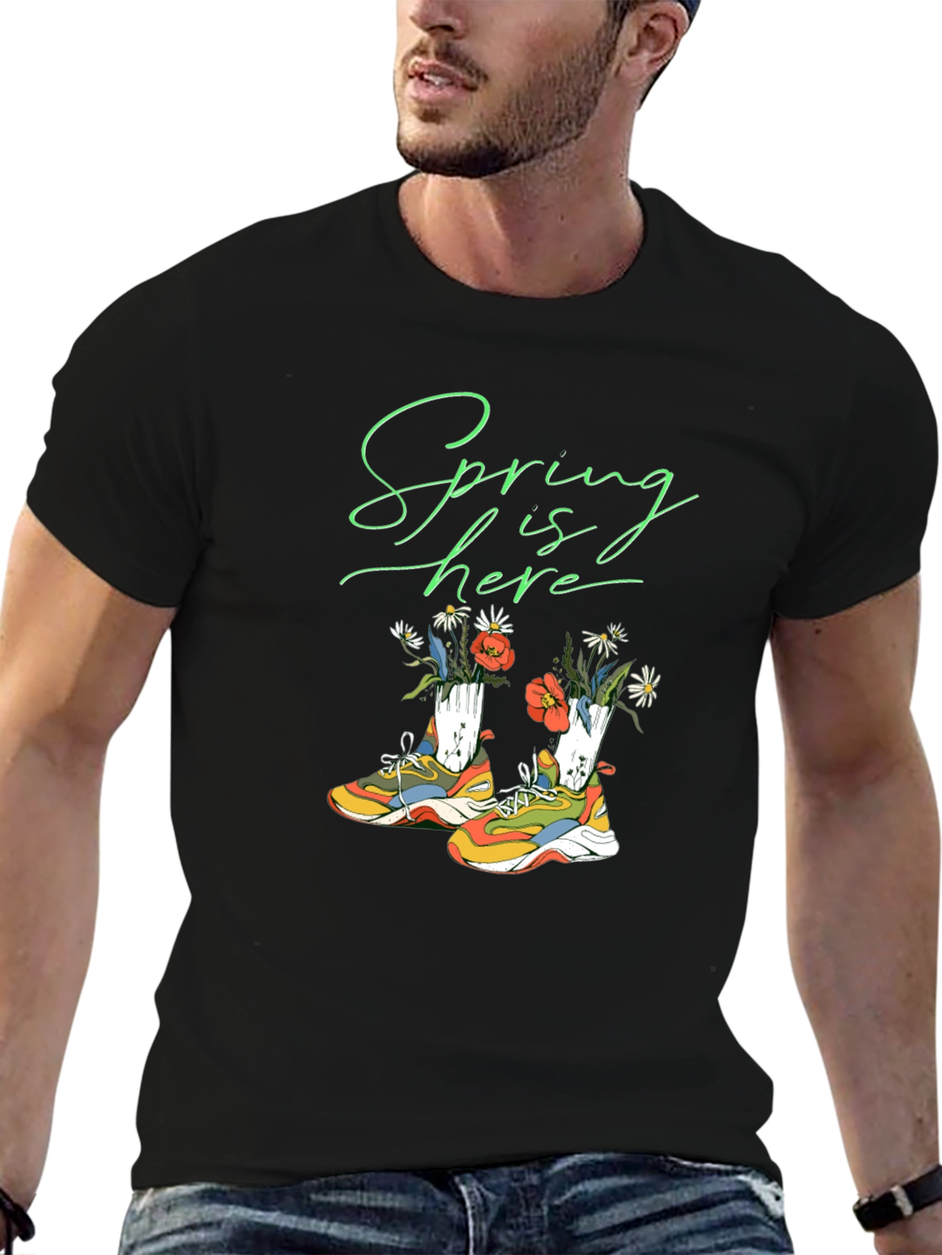 Spring is Here Shoes and Flowers Graphic T-Shirt