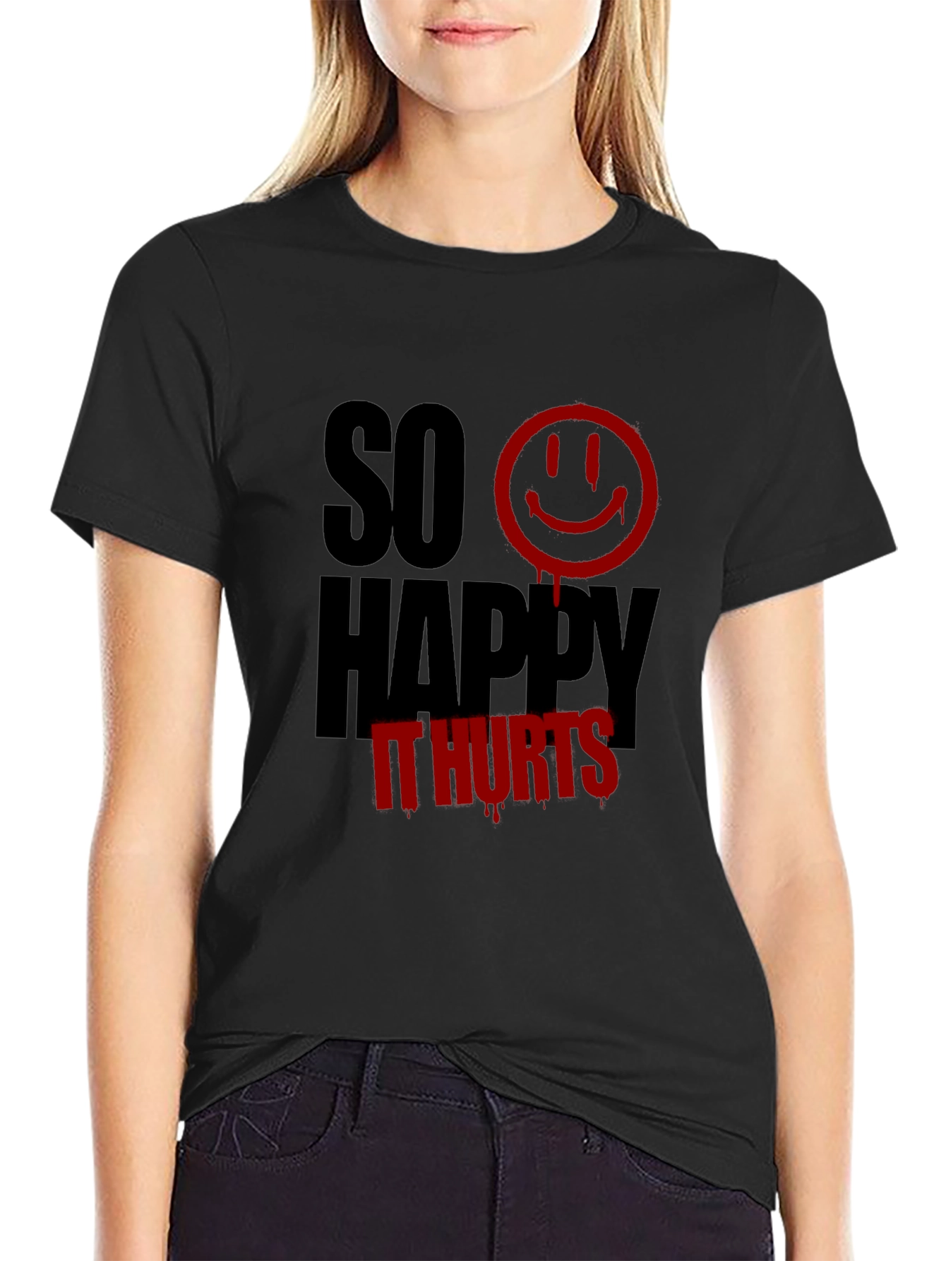So Happy It Hurts Graphic Tee - Black
