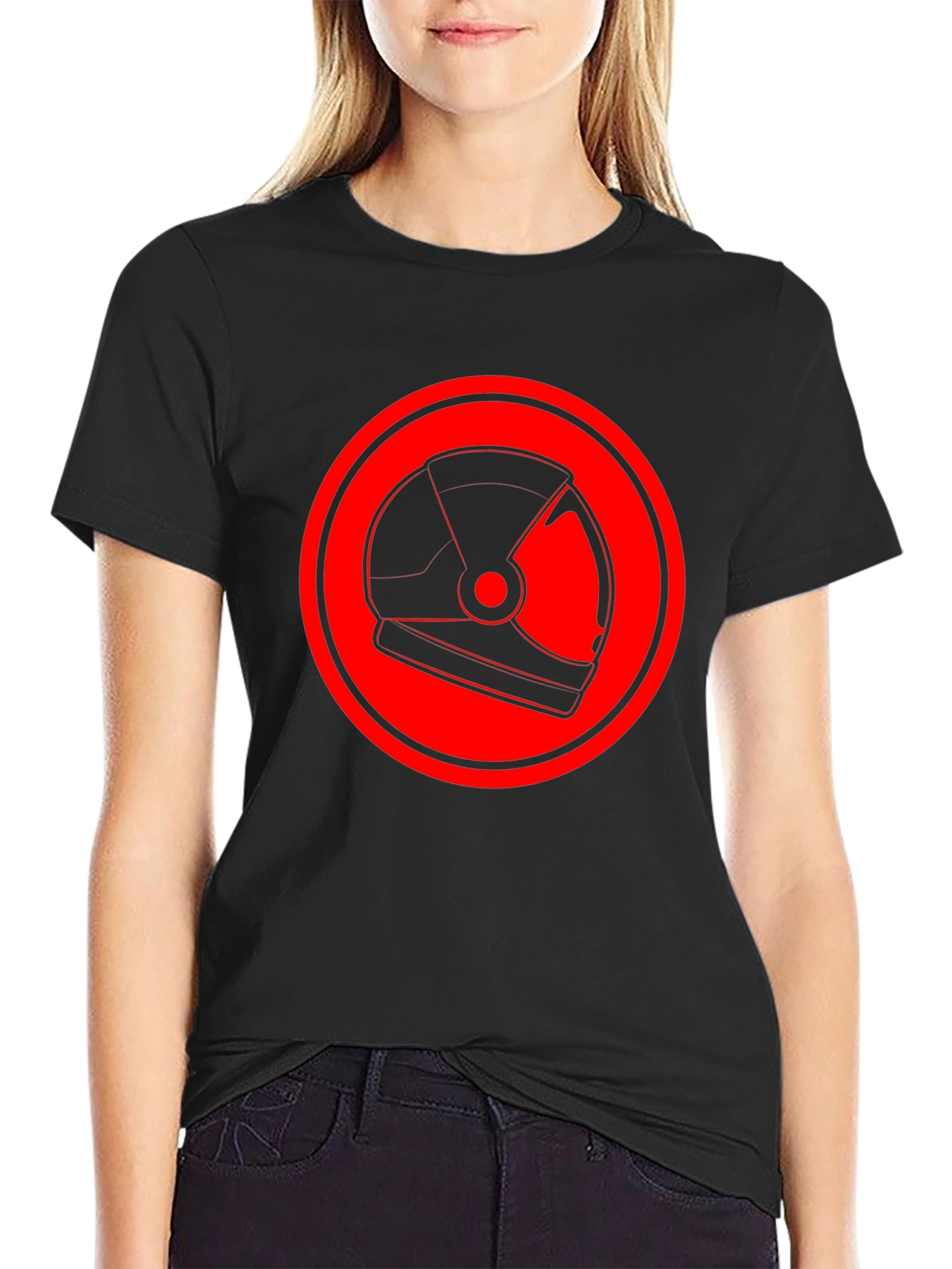 Red Helmet Graphic Black T-Shirt