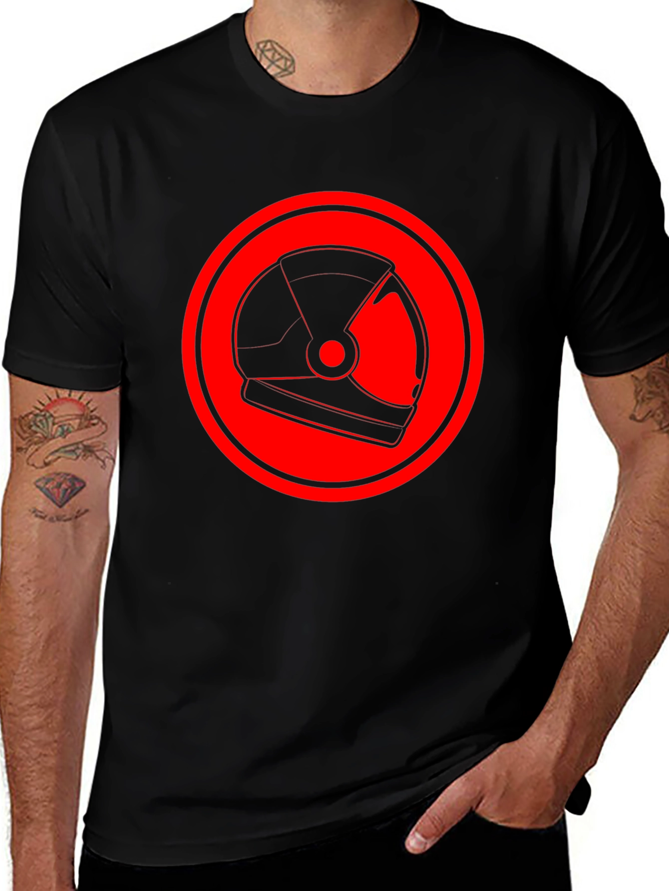 Red Helmet Graphic Black T-Shirt