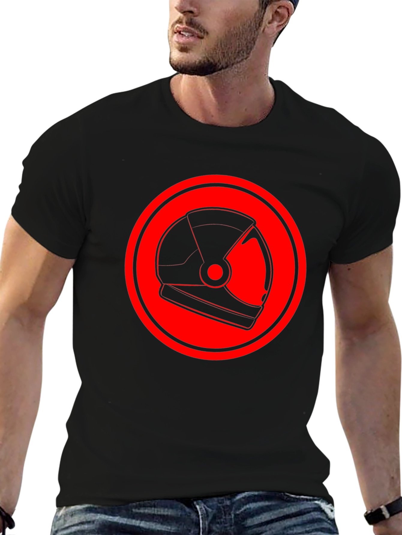 Red Helmet Graphic Black T-Shirt