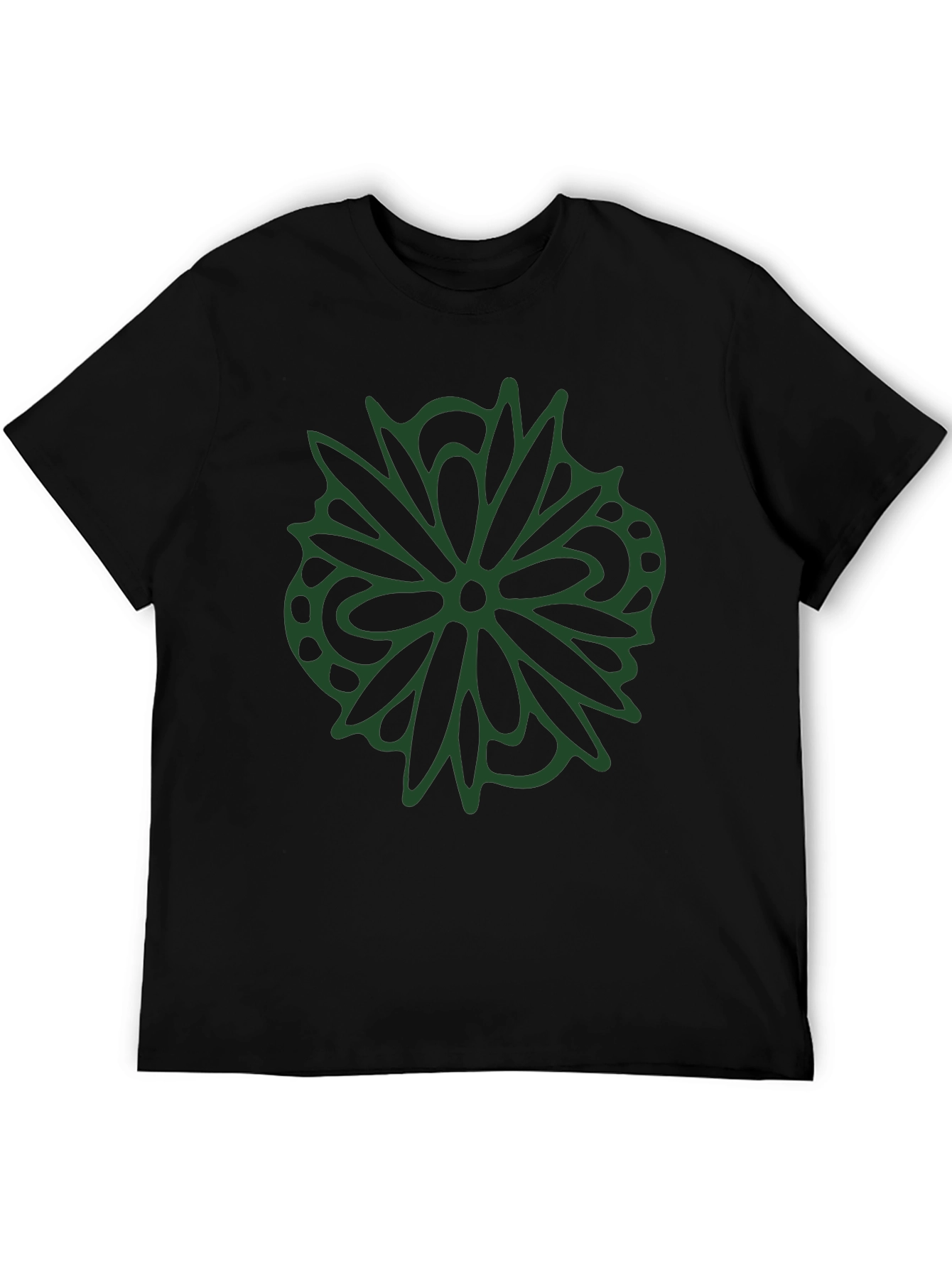 Stylish Black T-Shirt with Abstract Green Floral Design