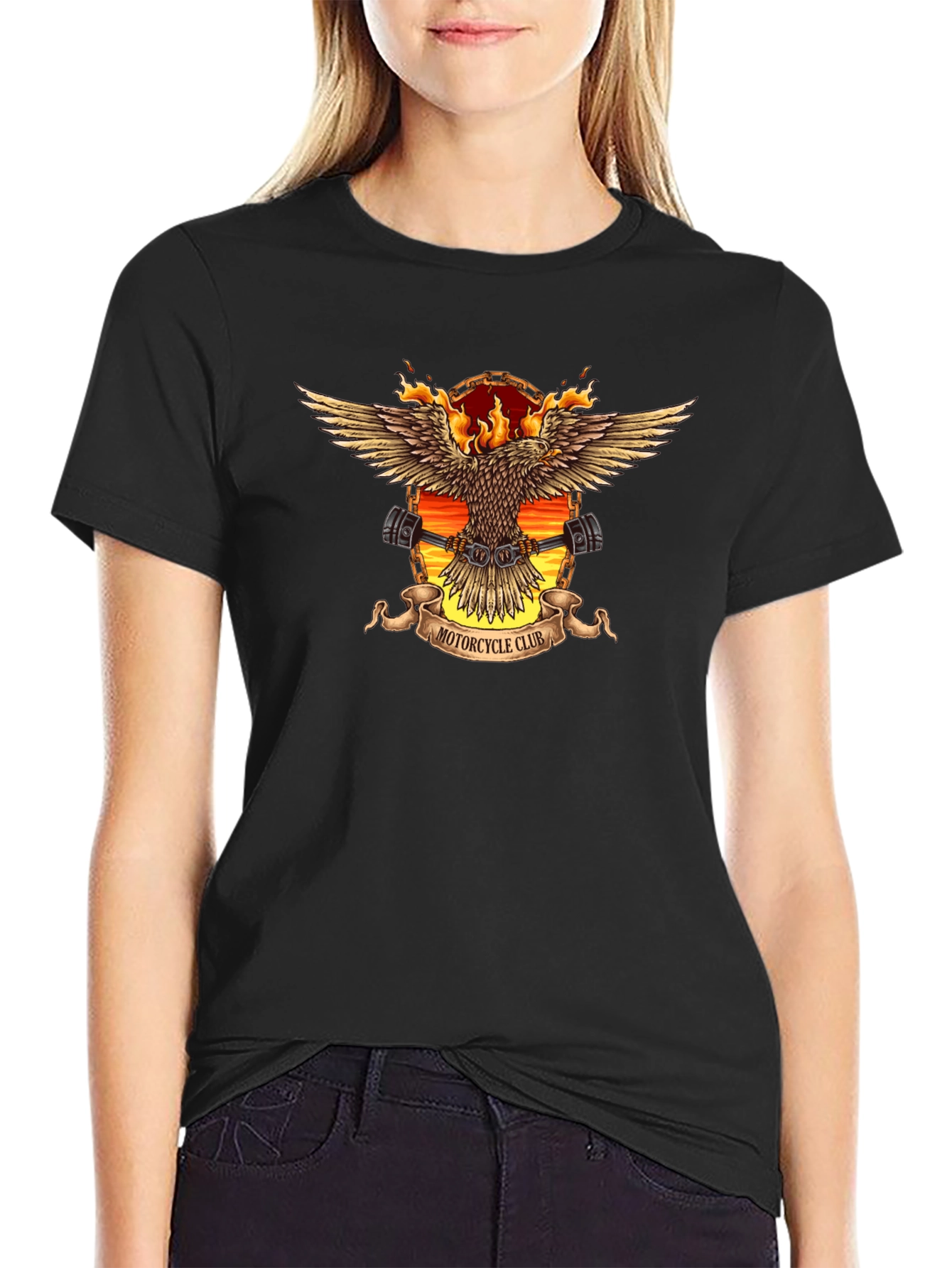 Motorcycle Club Eagle Graphic Tee - Black