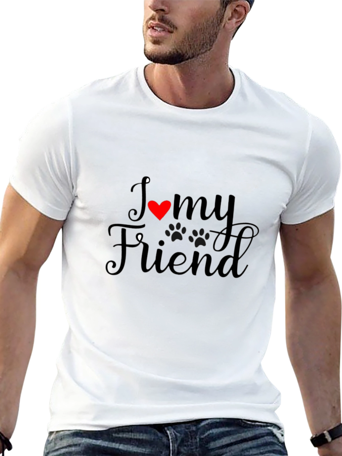 I Love My Friend Black Crewneck T-Shirt