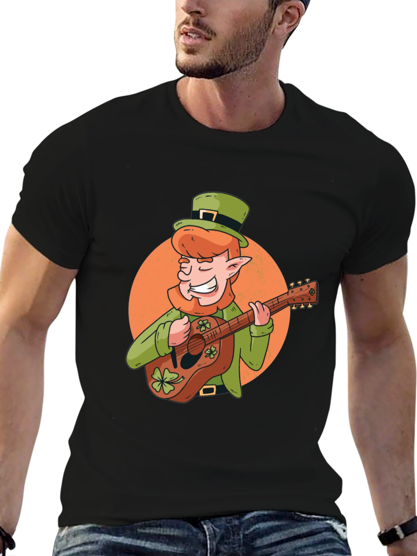 St. Patricks Day Leprechaun Guitar Graphic Tee