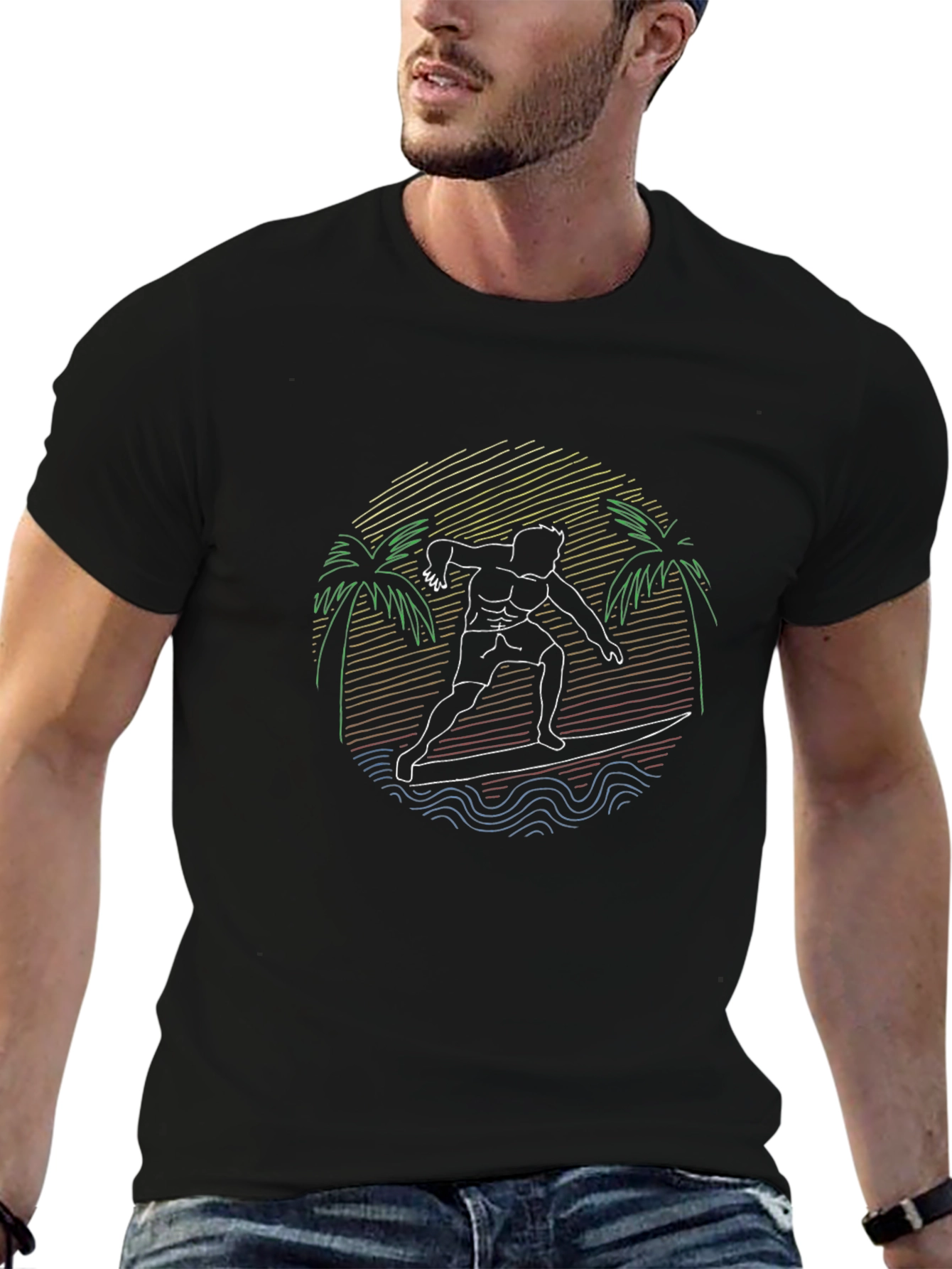Surfer Graphic Tee - Black Cotton T-Shirt