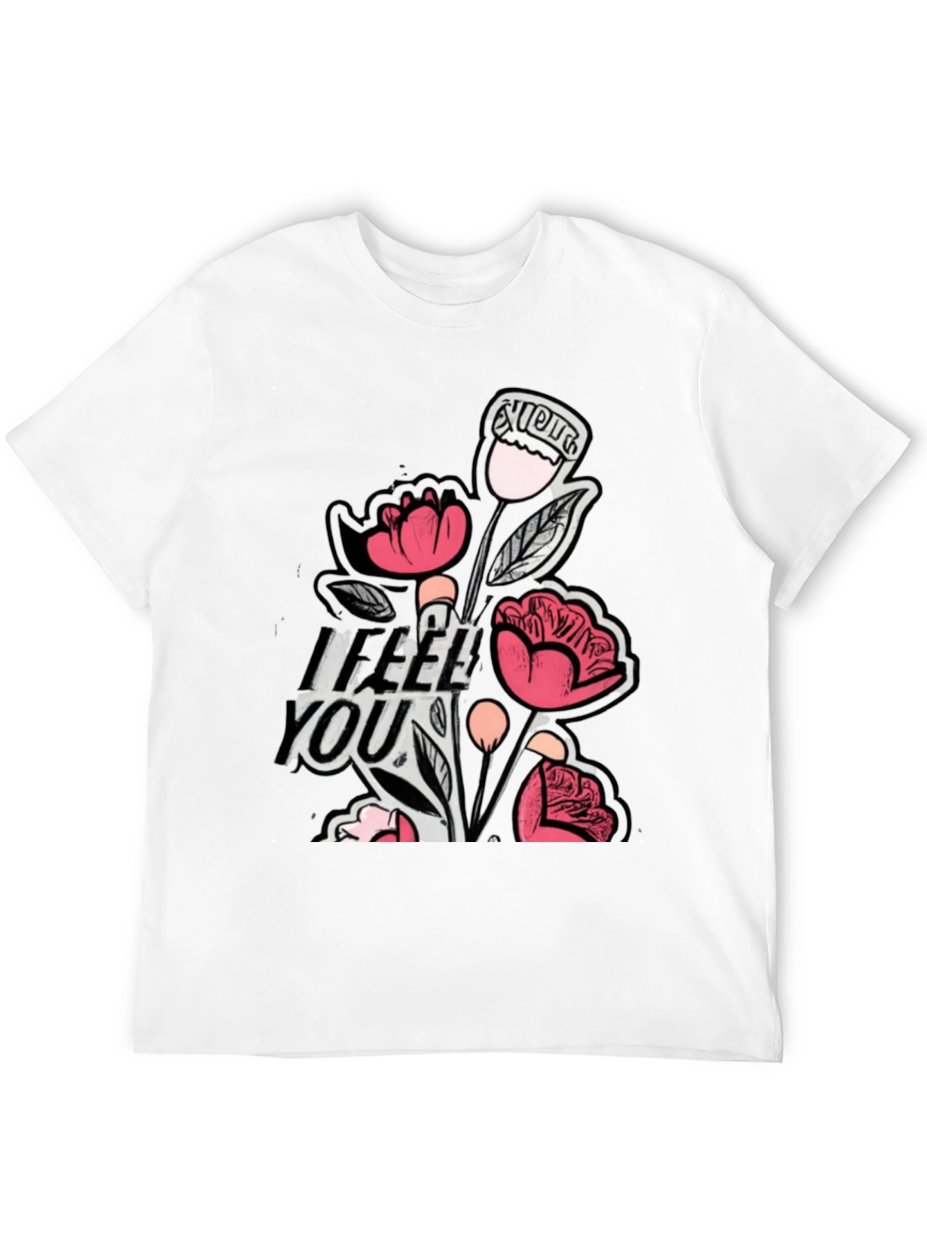 Floral I Feel You Black Graphic T-Shirt