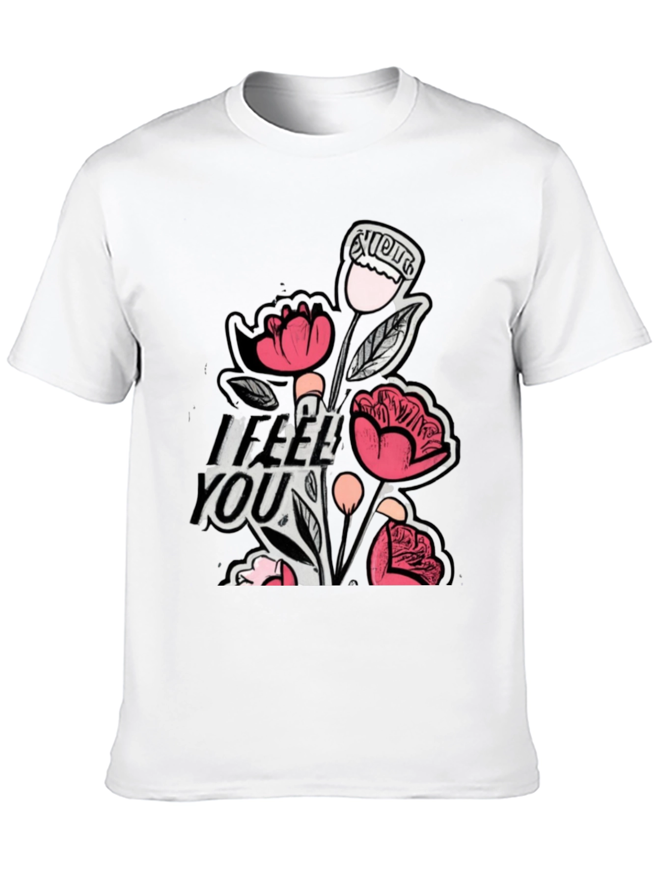 Floral I Feel You Black Graphic T-Shirt