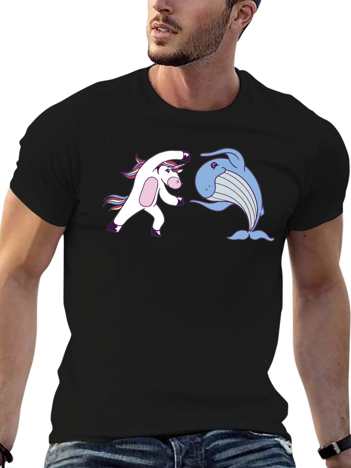 Unicorn Whale Punch Black T-Shirt