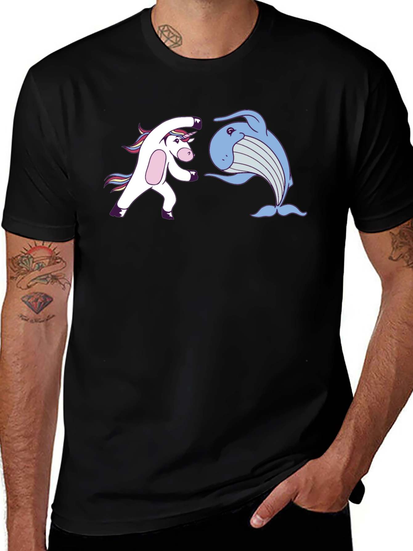 Unicorn Whale Punch Black T-Shirt