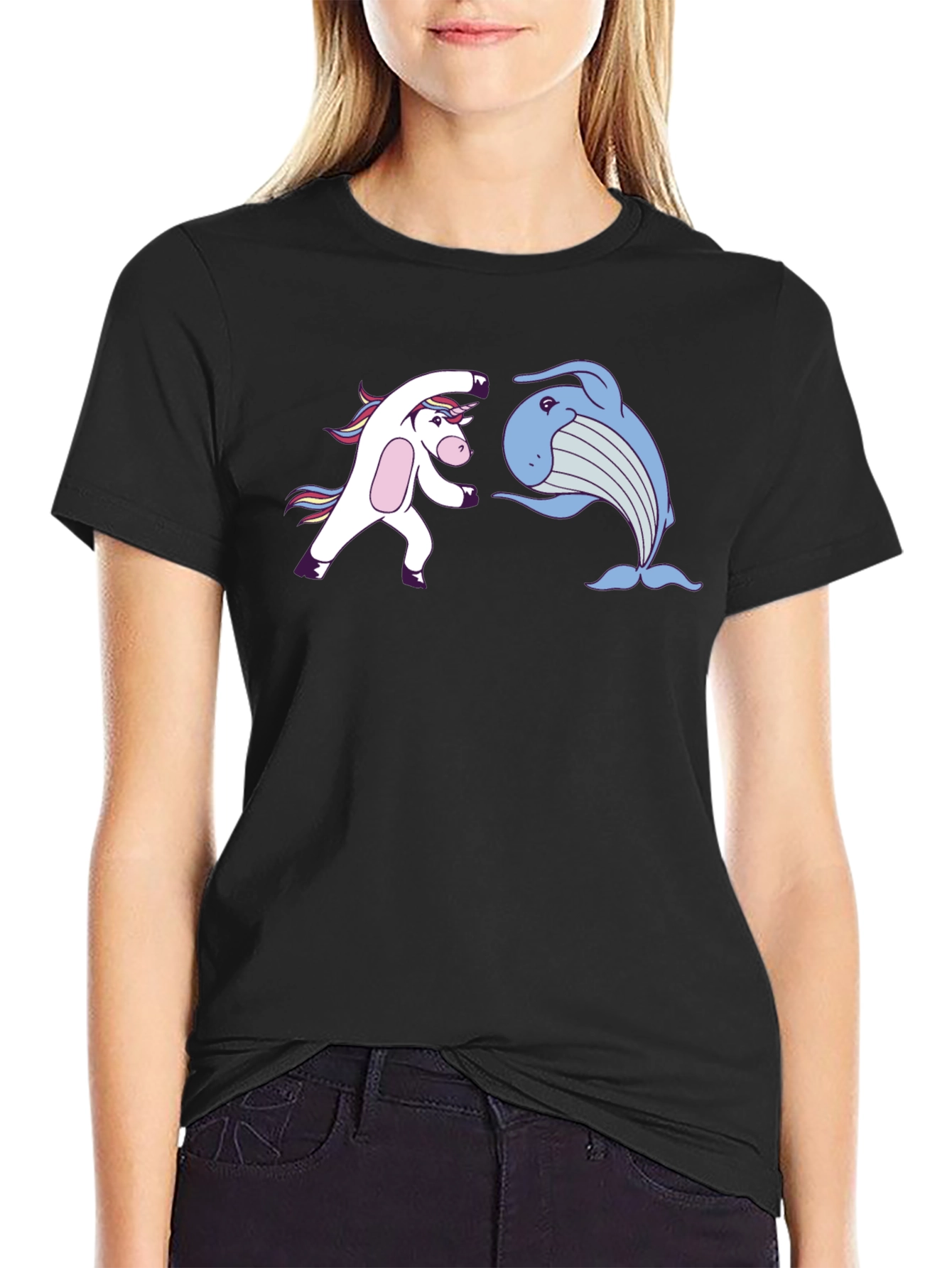 Unicorn Whale Punch Black T-Shirt