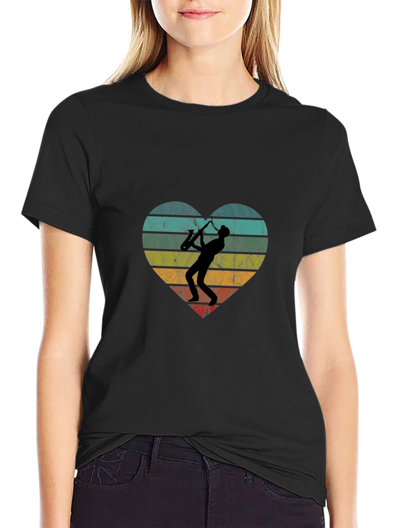 Retro Saxophone Heart T-Shirt - Music Lover Tee