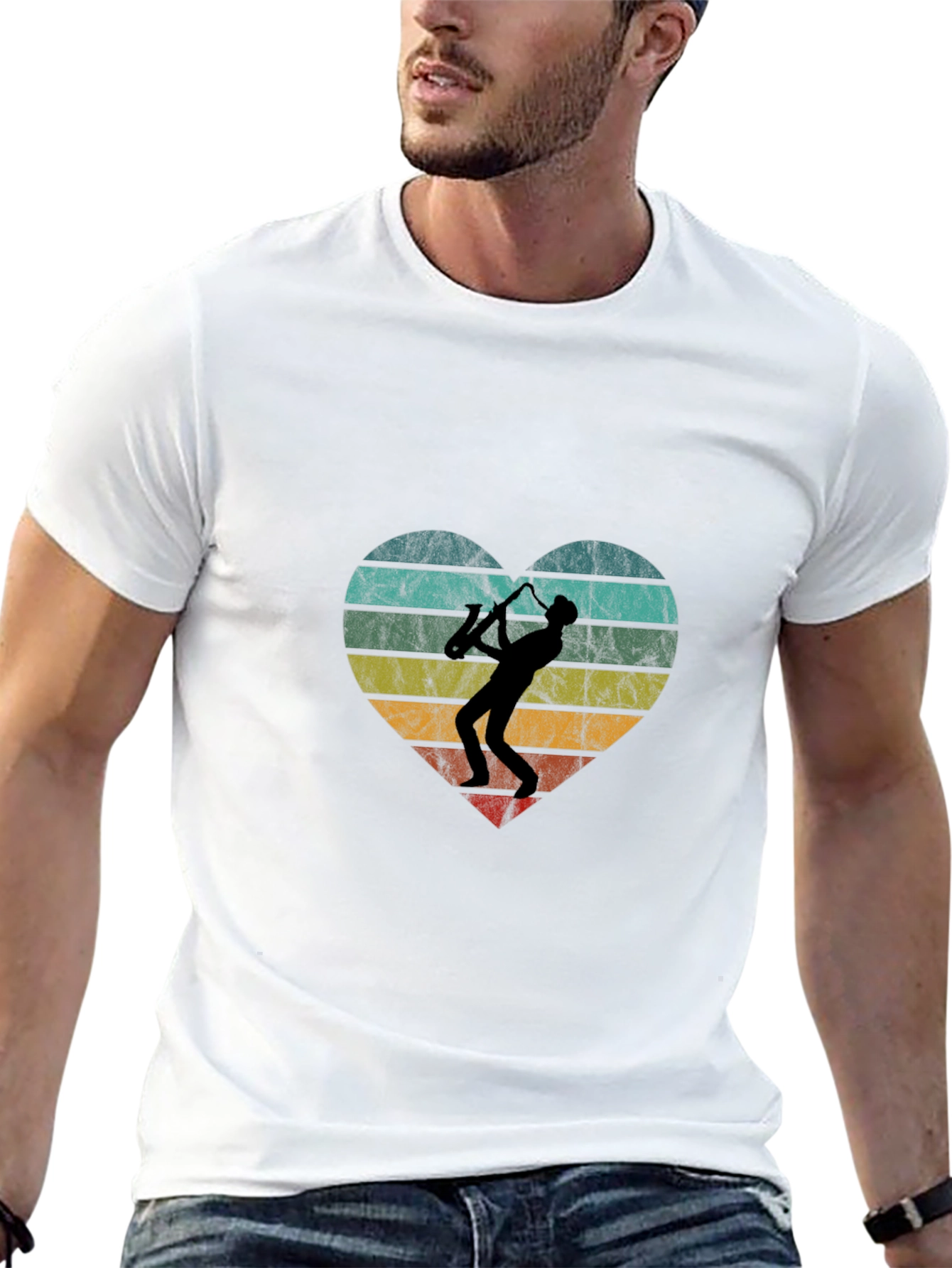 Retro Saxophone Heart T-Shirt - Music Lover Tee