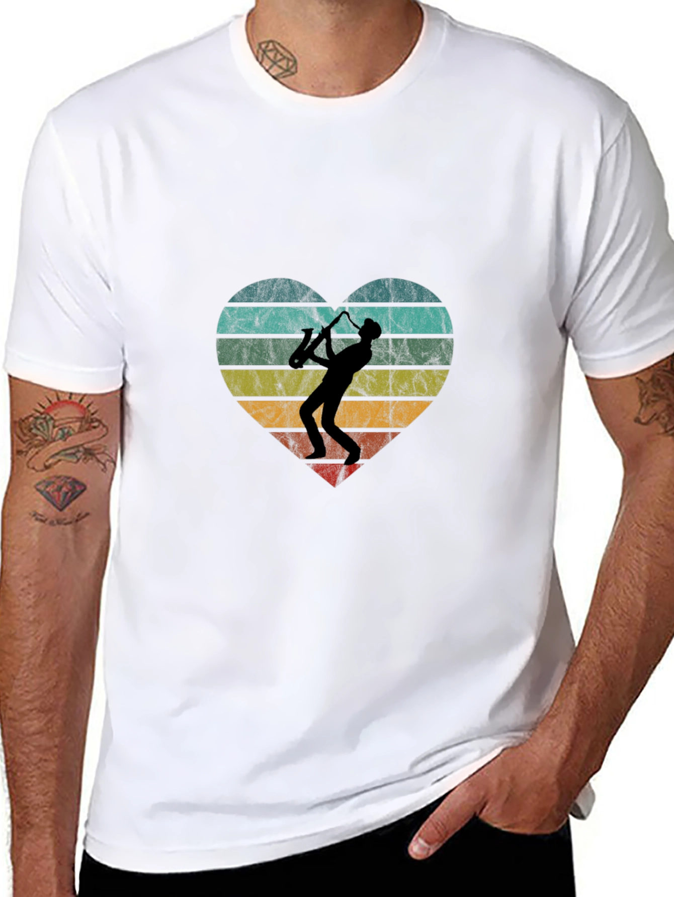 Retro Saxophone Heart T-Shirt - Music Lover Tee
