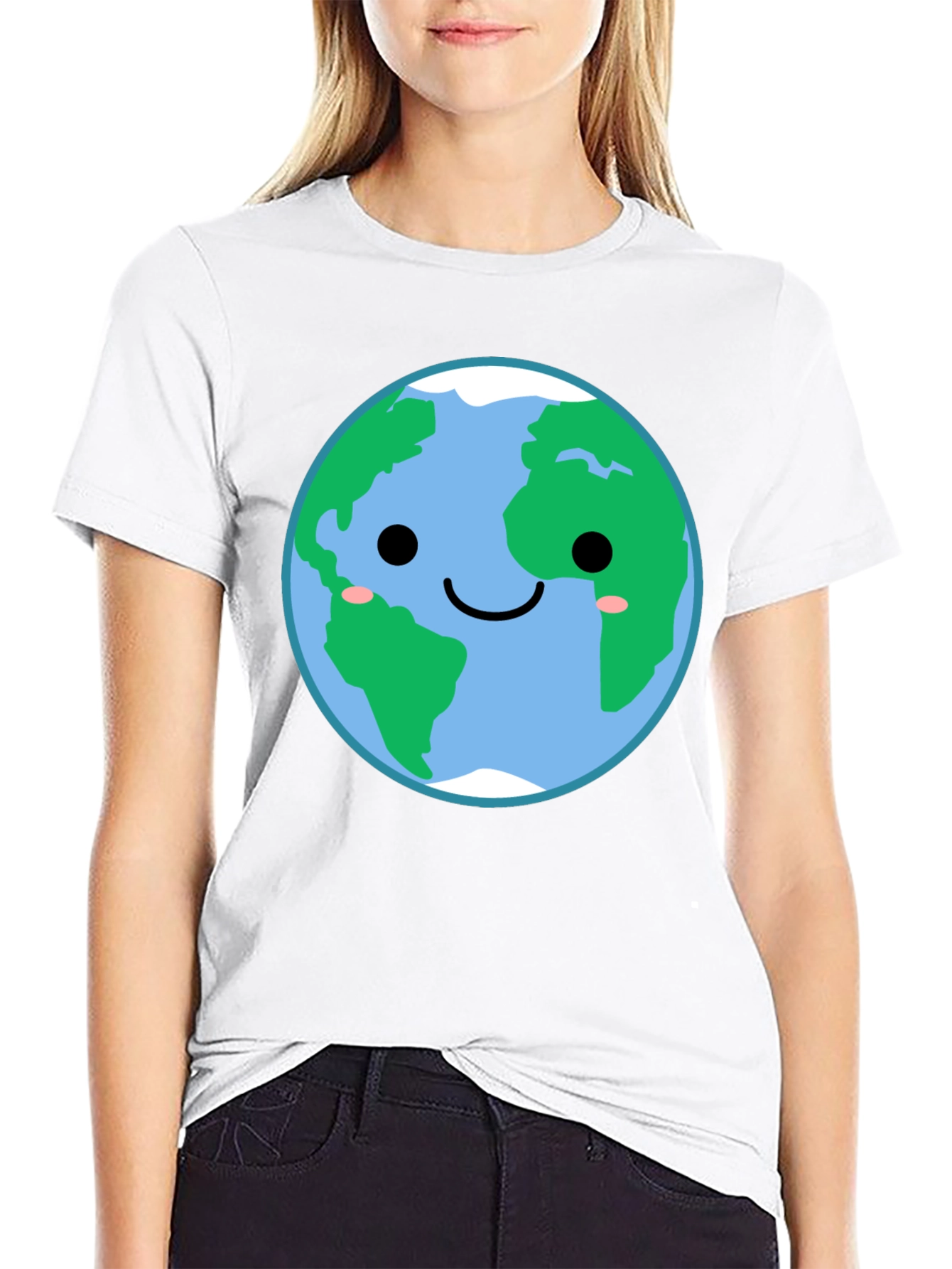 Cute Earth Graphic Tee - Black Crewneck Shirt