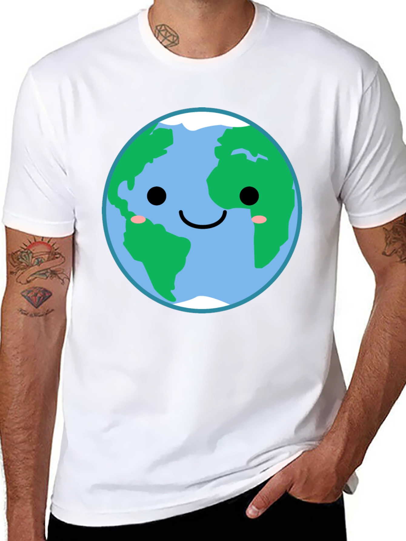 Cute Earth Graphic Tee - Black Crewneck Shirt