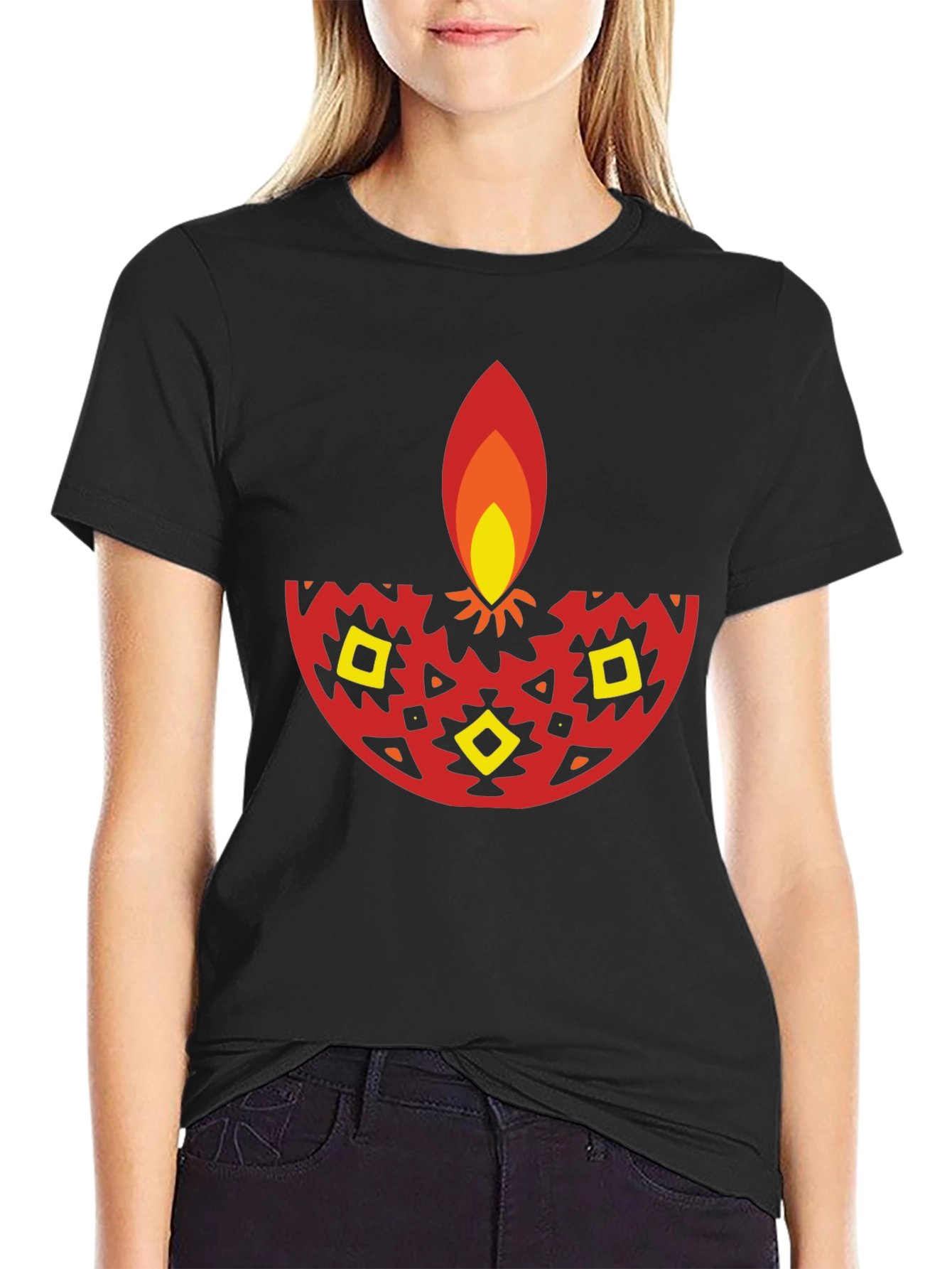 Diwali Graphic Tee - Black Cotton Blend T-Shirt