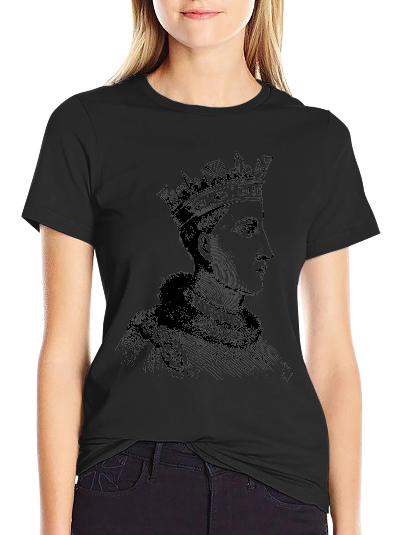 Royal Portrait Graphic Tee - Black Cotton T-Shirt