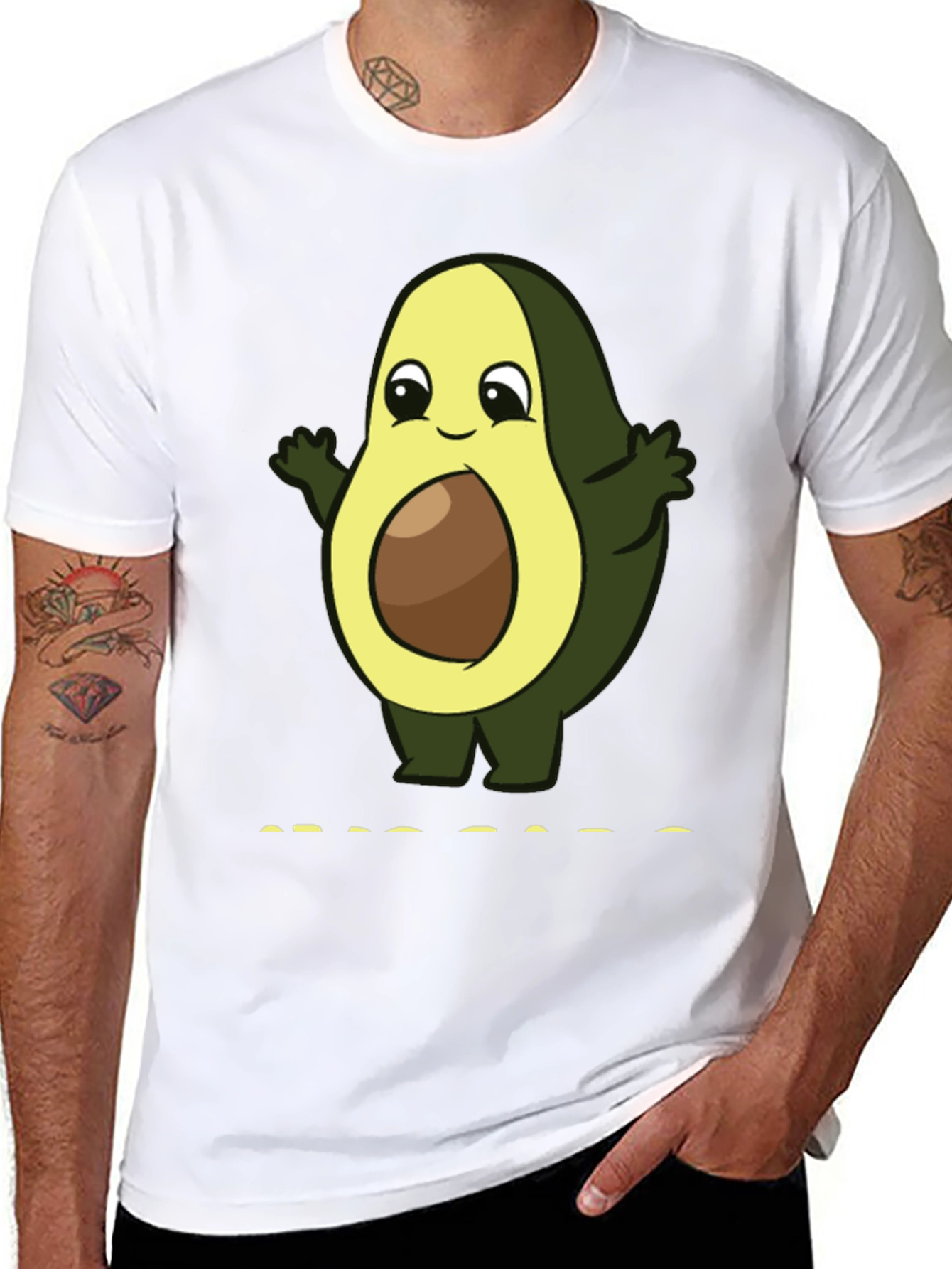 Cute Avocado Cartoon T-Shirt - Black