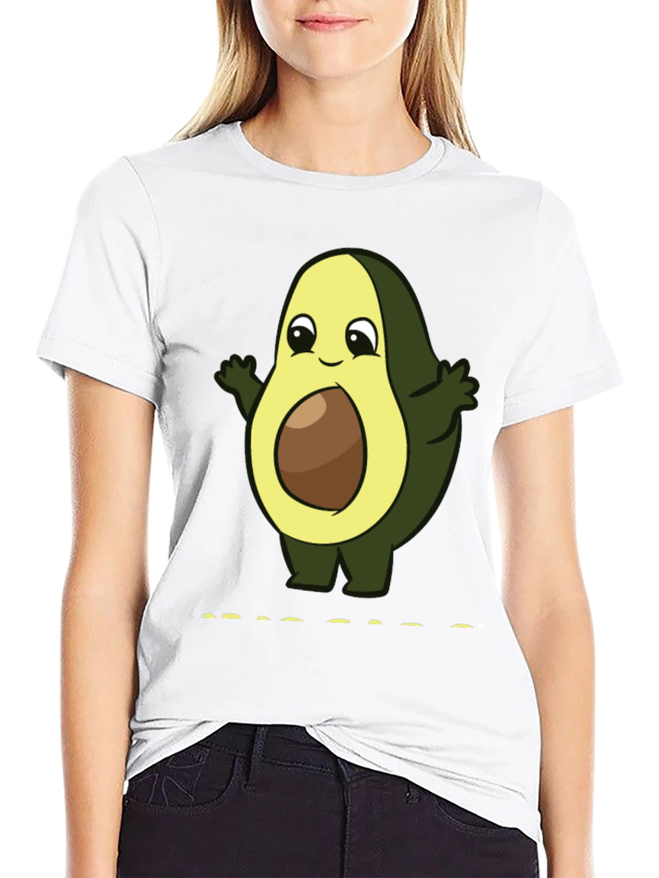 Cute Avocado Cartoon T-Shirt - Black