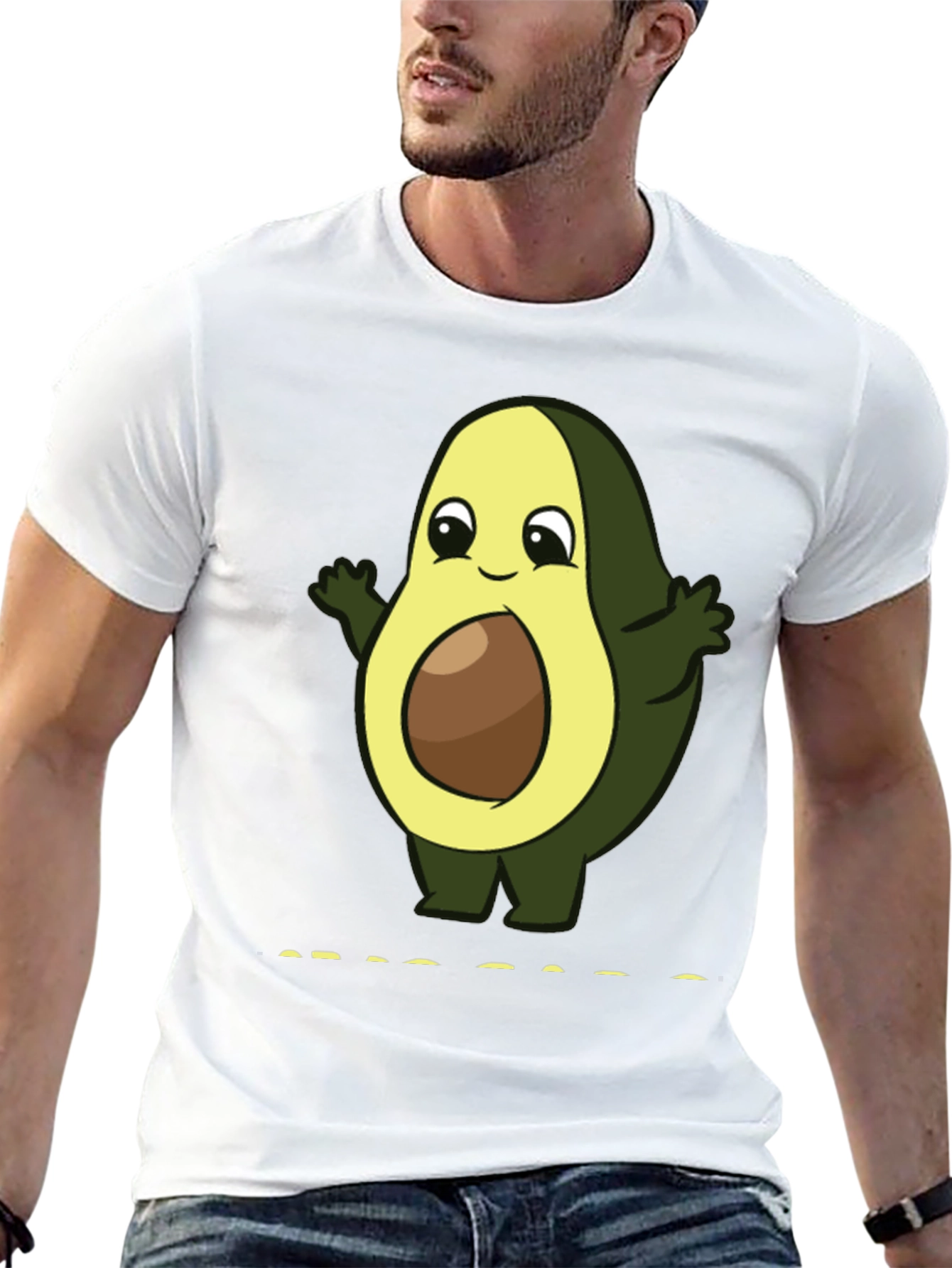 Cute Avocado Cartoon T-Shirt - Black