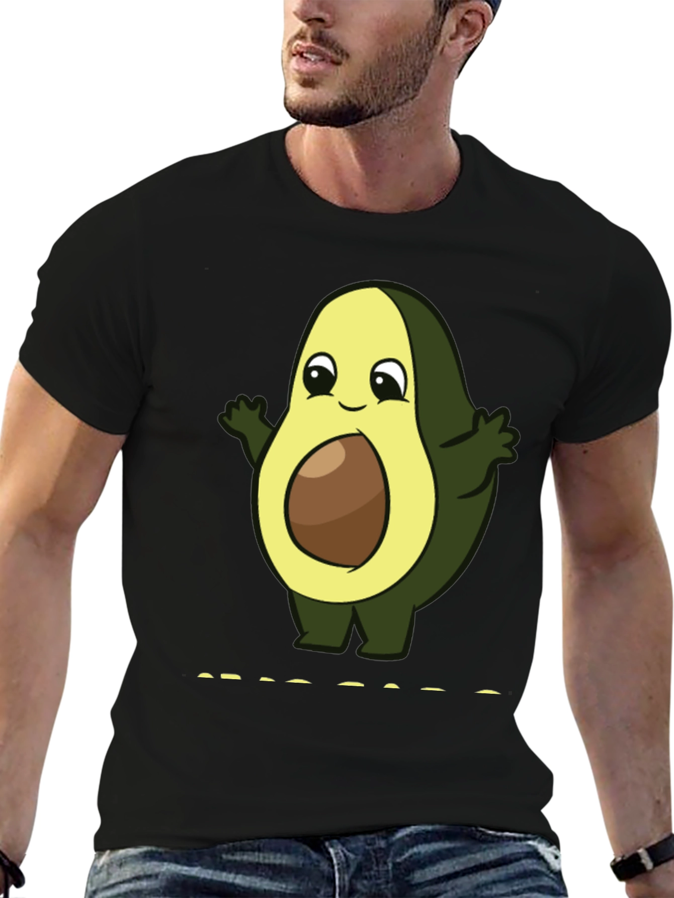 Cute Avocado Cartoon T-Shirt - Black