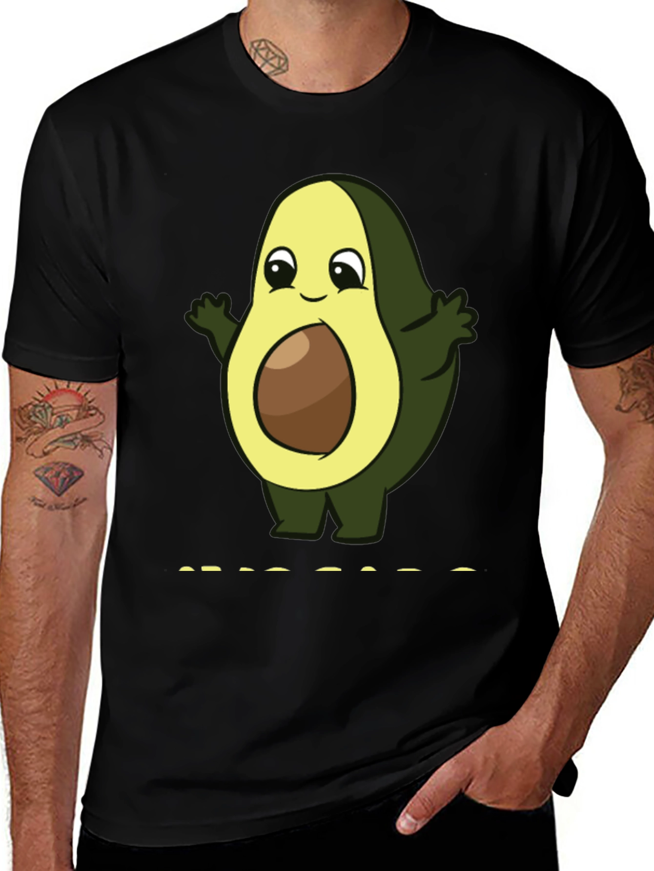 Cute Avocado Cartoon T-Shirt - Black