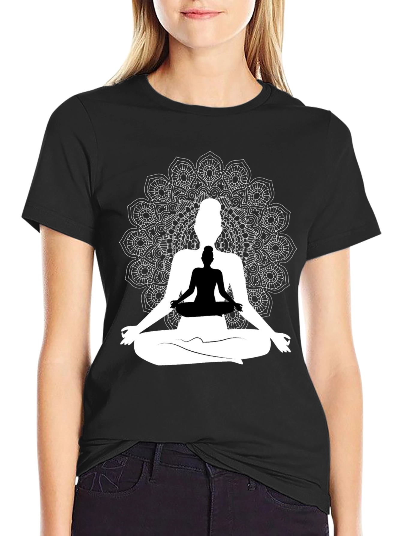 Meditative Mandala Graphic Tee - Black