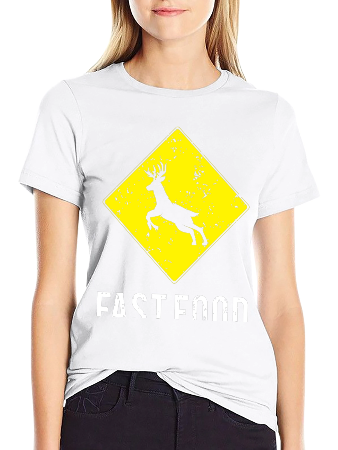 Fast Food Deer Crossing Graphic T-Shirt
