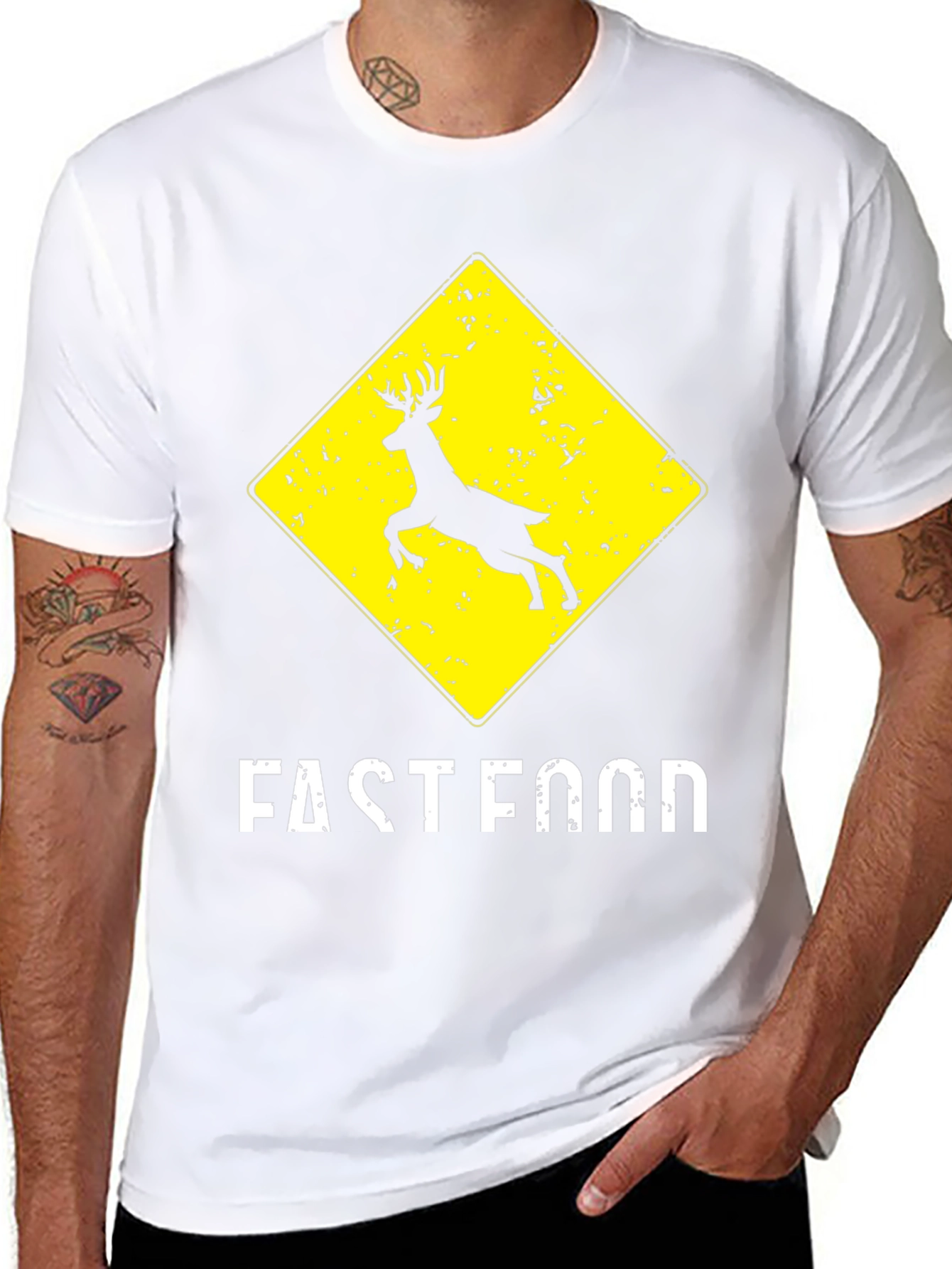 Fast Food Deer Crossing Graphic T-Shirt