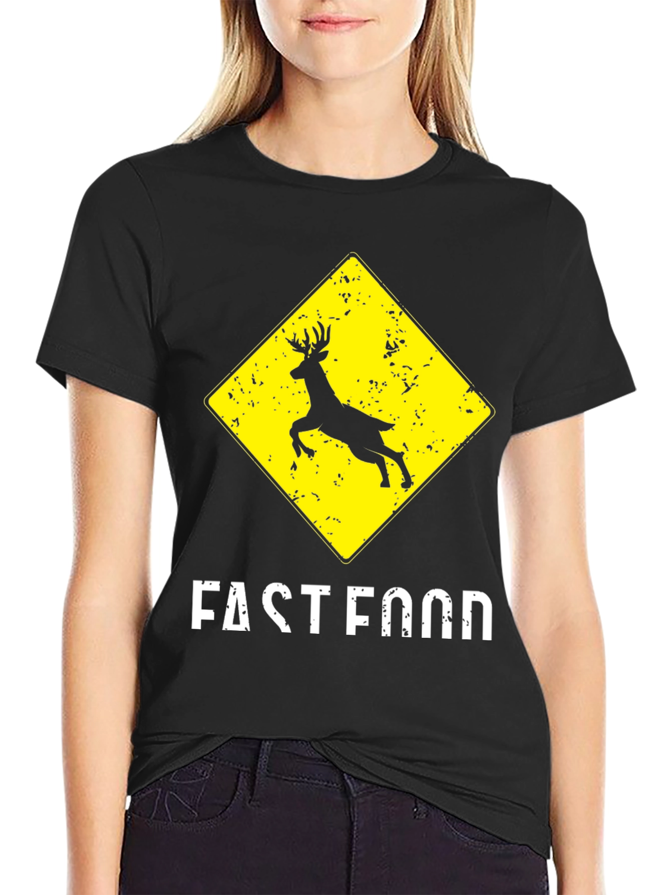 Fast Food Deer Crossing Graphic T-Shirt