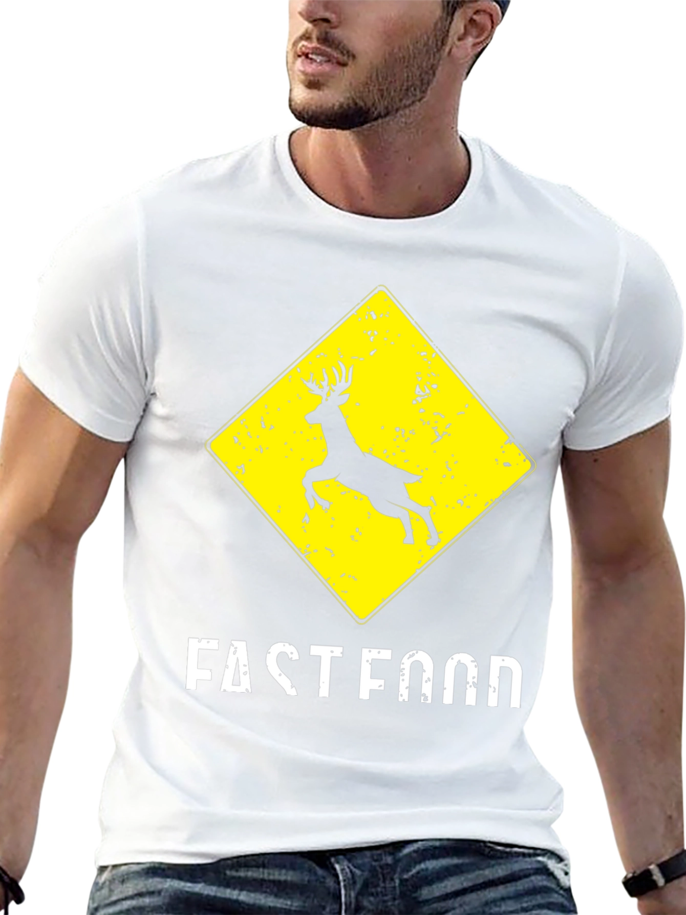 Fast Food Deer Crossing Graphic T-Shirt