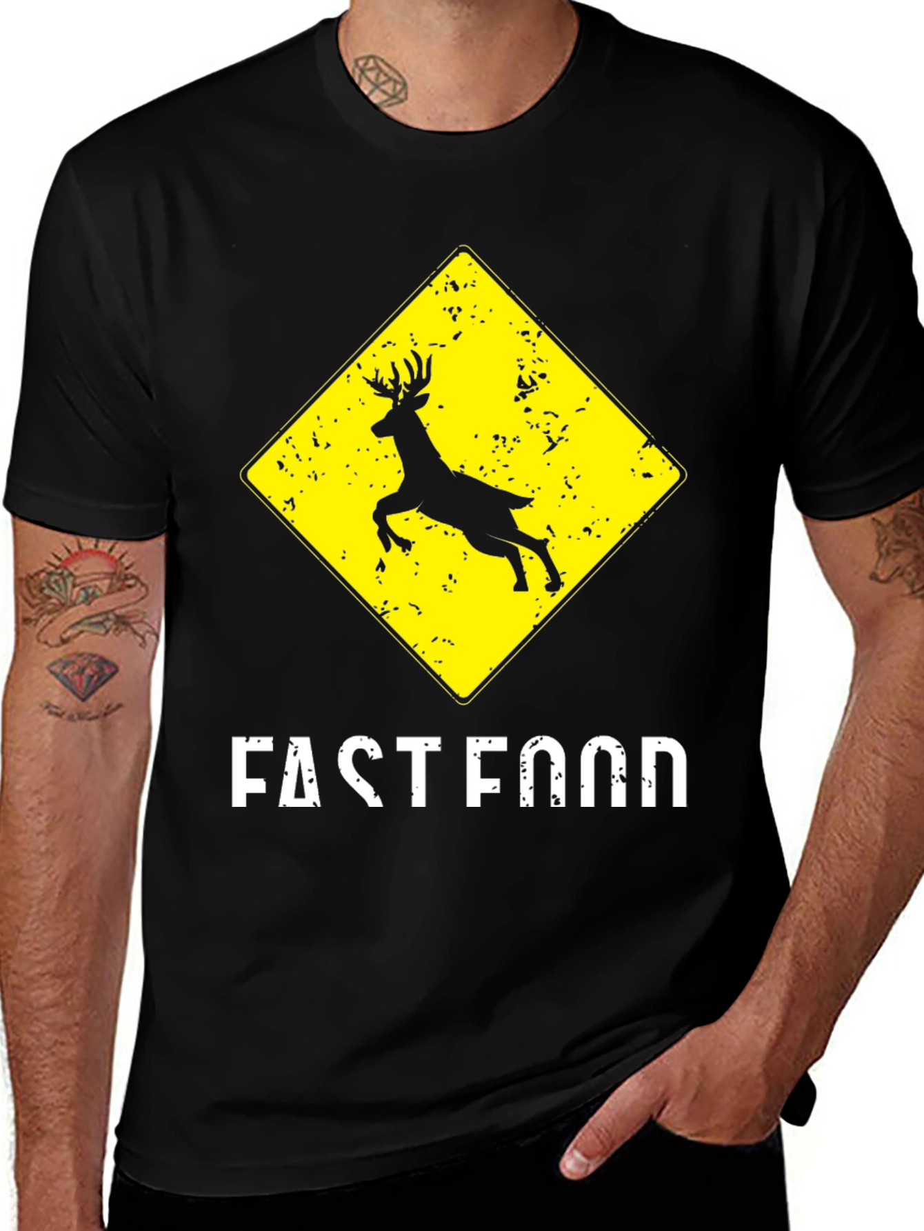 Fast Food Deer Crossing Graphic T-Shirt