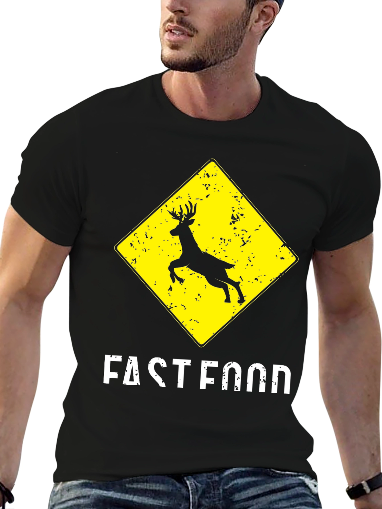 Fast Food Deer Crossing Graphic T-Shirt