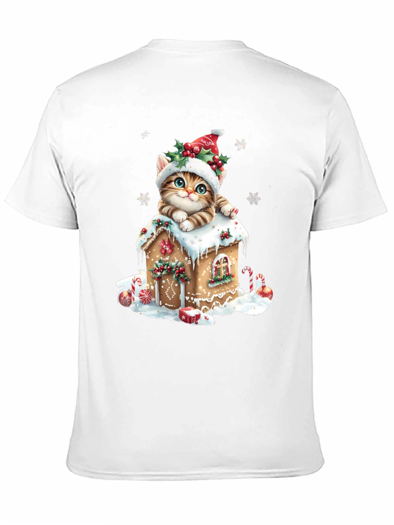 Festive Cat Gingerbread House Christmas T-Shirt