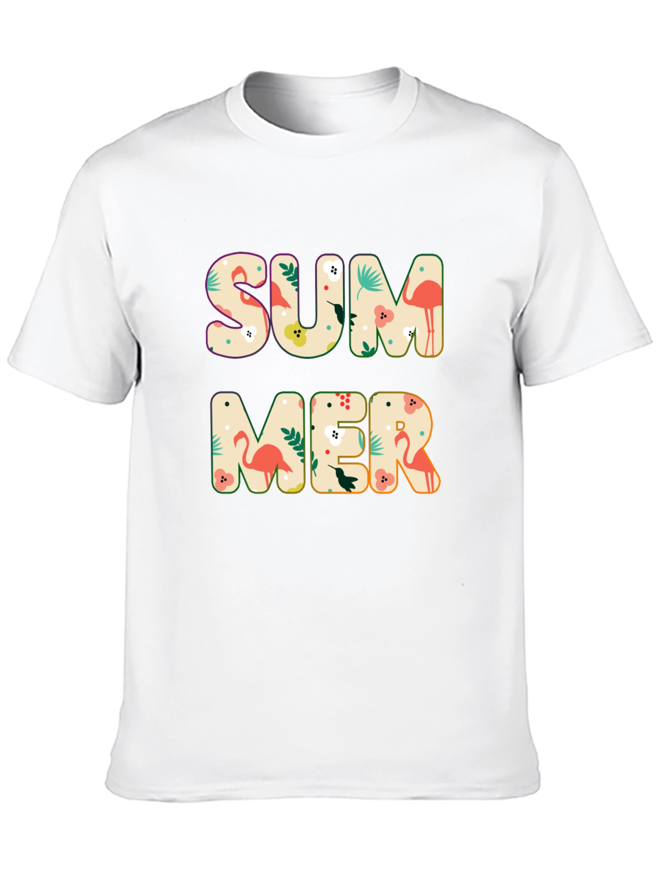 Summer Flamingo Print Black T-Shirt