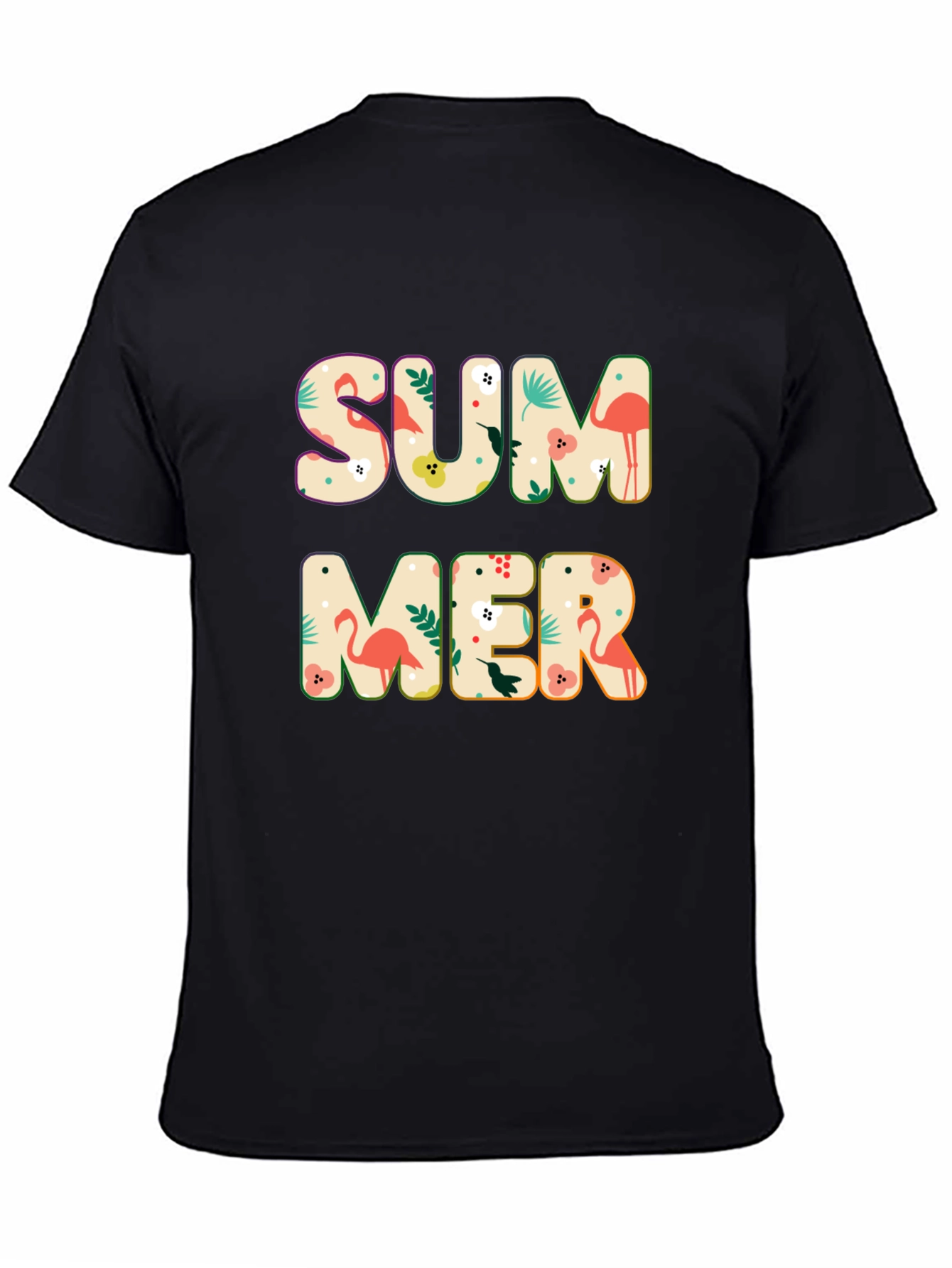 Summer Flamingo Print Black T-Shirt