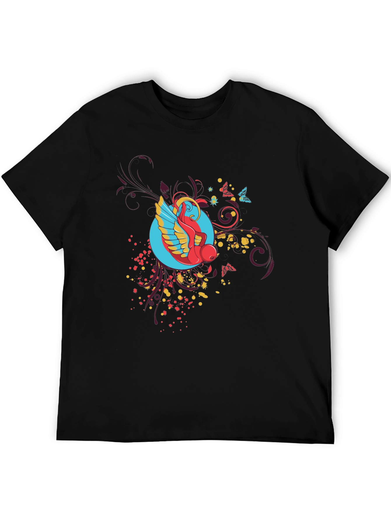 Abstract Bird Graphic Black T-Shirt