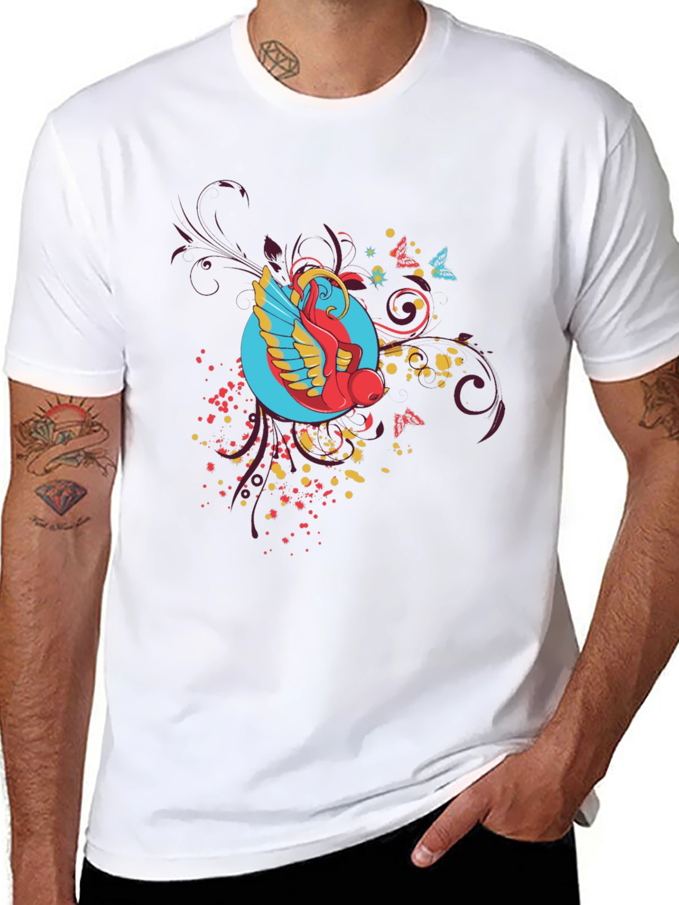 Abstract Bird Graphic Black T-Shirt