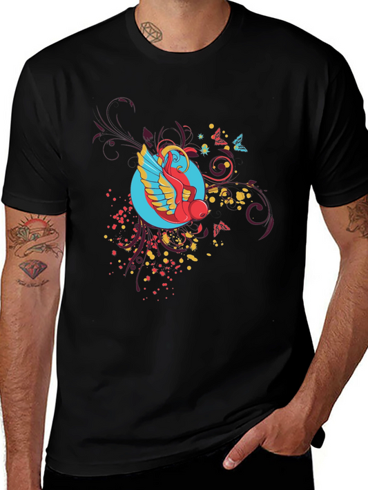 Abstract Bird Graphic Black T-Shirt
