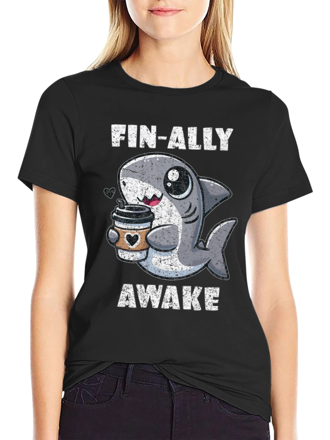 Fin-Ally Awake Shark Coffee T-Shirt