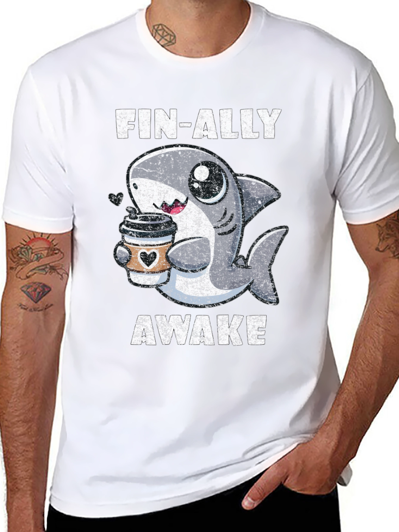 Fin-Ally Awake Shark Coffee T-Shirt