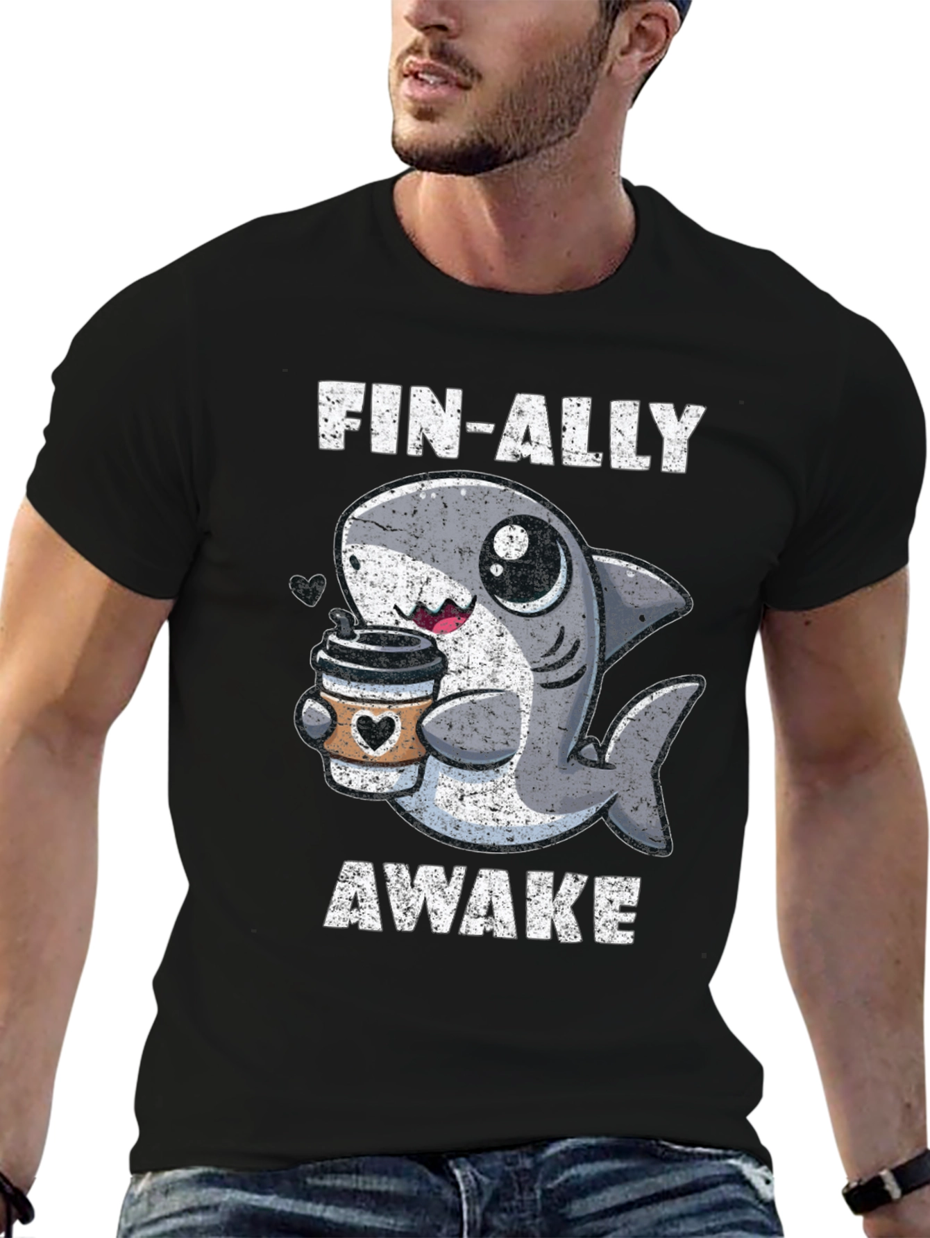 Fin-Ally Awake Shark Coffee T-Shirt