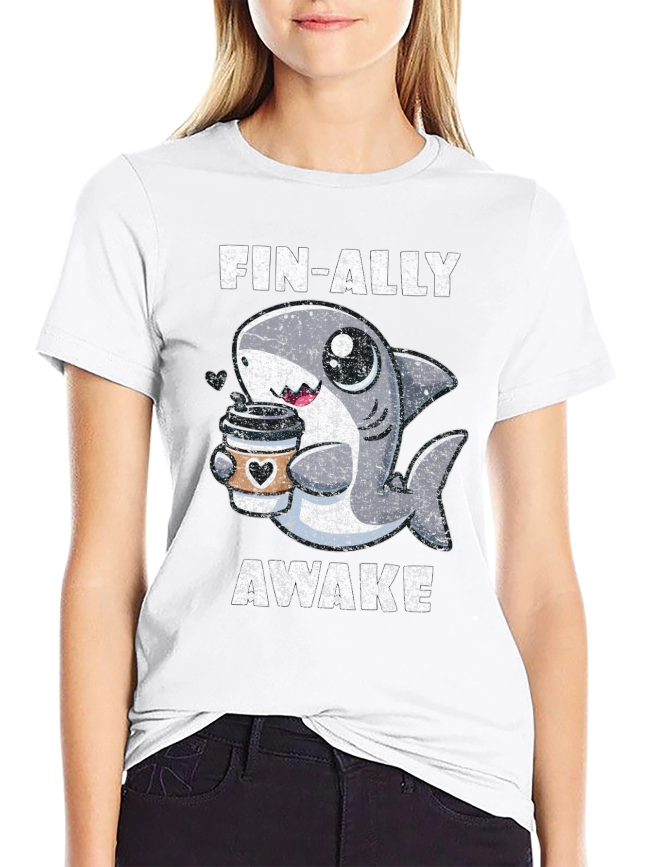 Fin-Ally Awake Shark Coffee T-Shirt