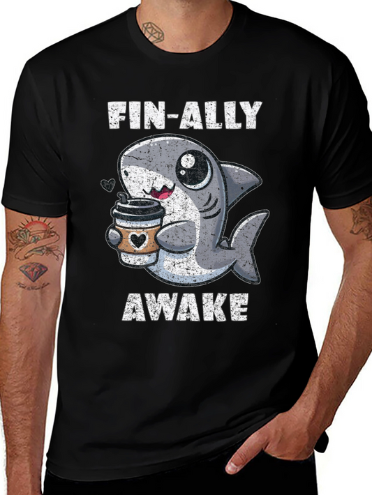 Fin-Ally Awake Shark Coffee T-Shirt