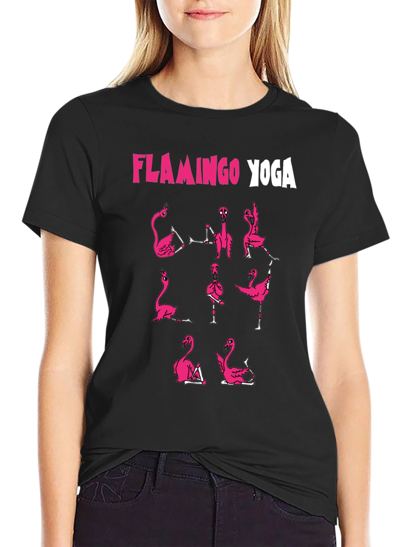 Flamingo Yoga Graphic T-Shirt - Black Cotton Tee