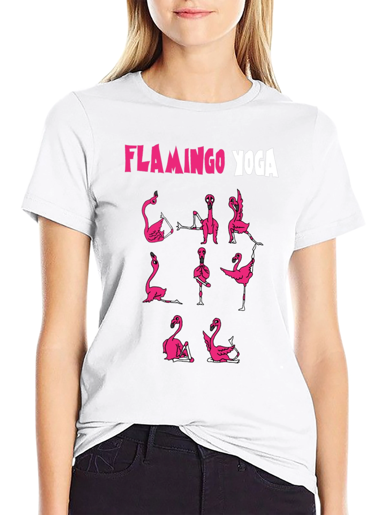Flamingo Yoga Graphic T-Shirt - Black Cotton Tee