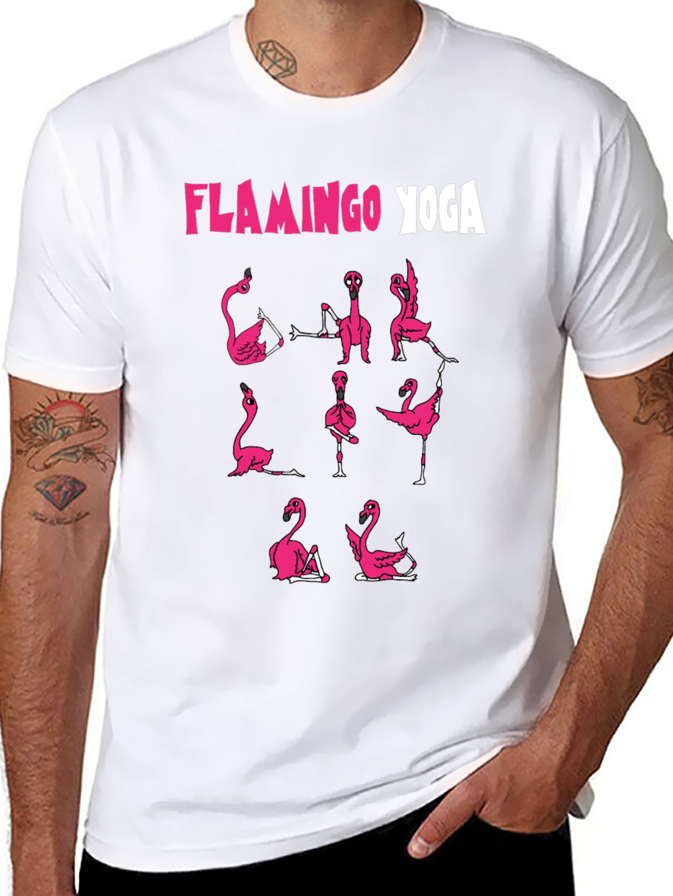 Flamingo Yoga Graphic T-Shirt - Black Cotton Tee