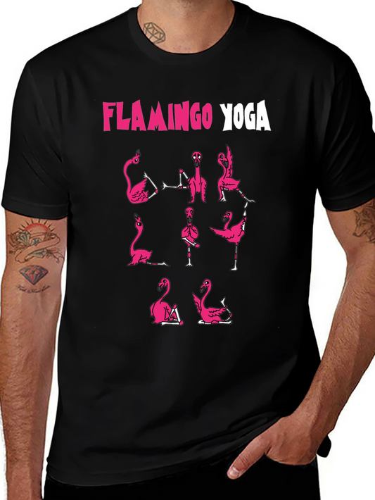 Flamingo Yoga Graphic T-Shirt - Black Cotton Tee