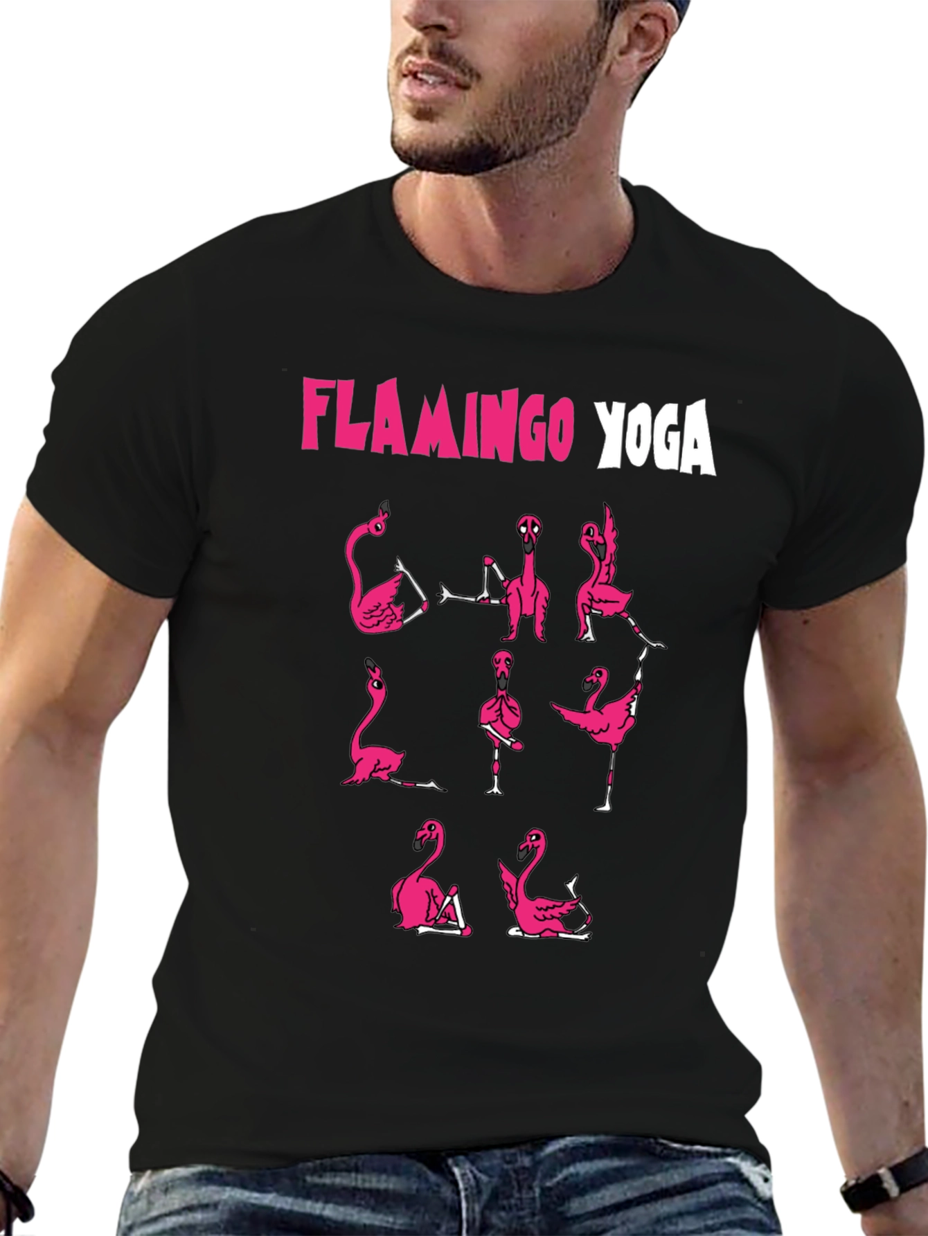 Flamingo Yoga Graphic T-Shirt - Black Cotton Tee